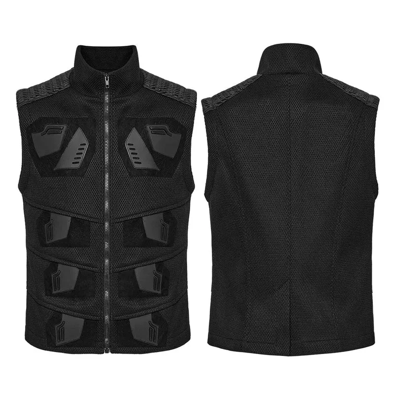 Herren Cyberpunk Stehkragen Kunstleder Splice Mesh Weste