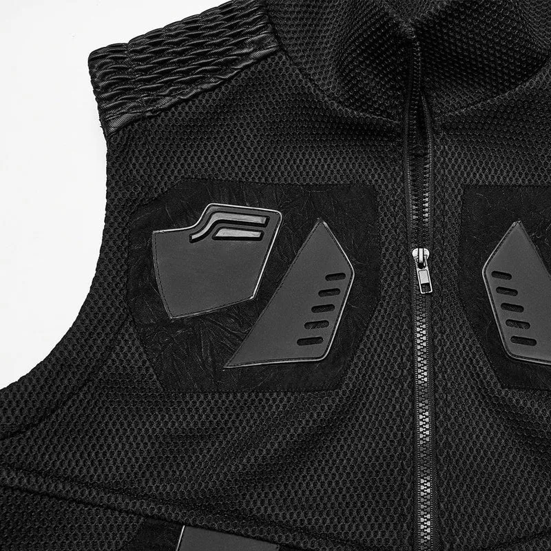 Herren Cyberpunk Stehkragen Kunstleder Splice Mesh Weste