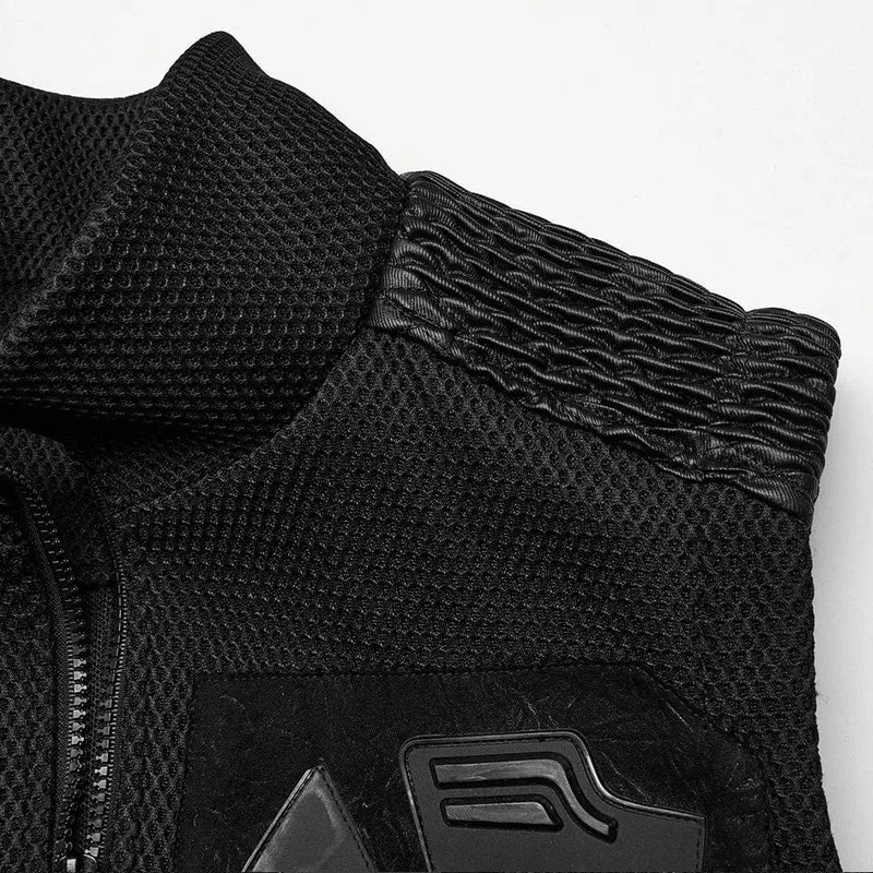 Herren Cyberpunk Stehkragen Kunstleder Splice Mesh Weste