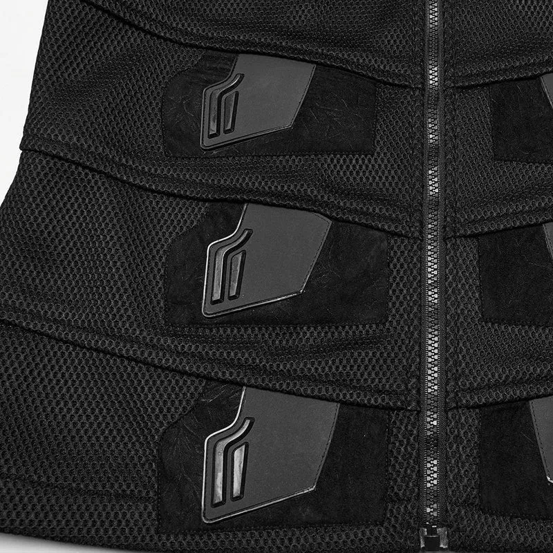 Herren Cyberpunk Stehkragen Kunstleder Splice Mesh Weste