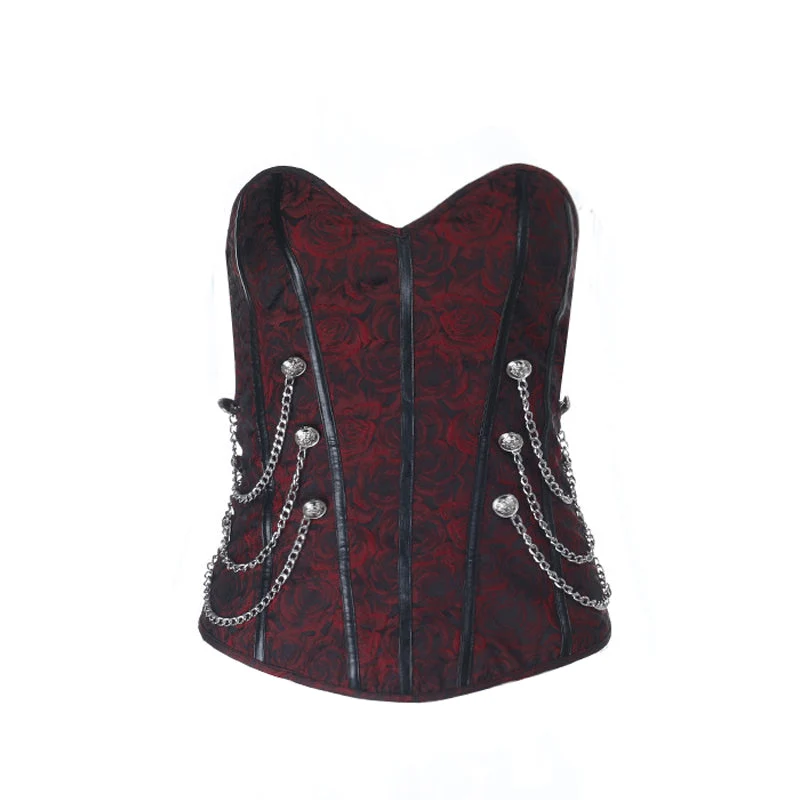 Corset sweetheart neck zip-up metal chain top