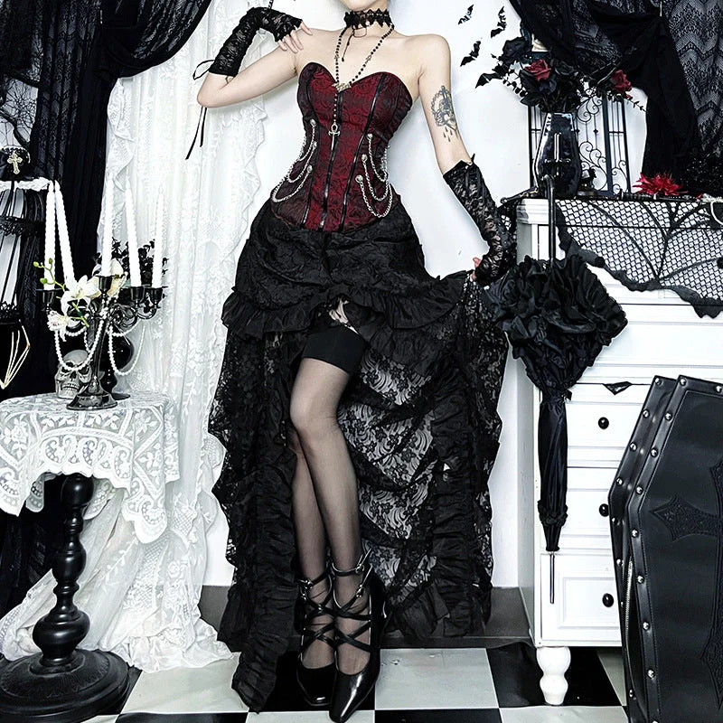 Corset sweetheart neck zip-up metal chain top