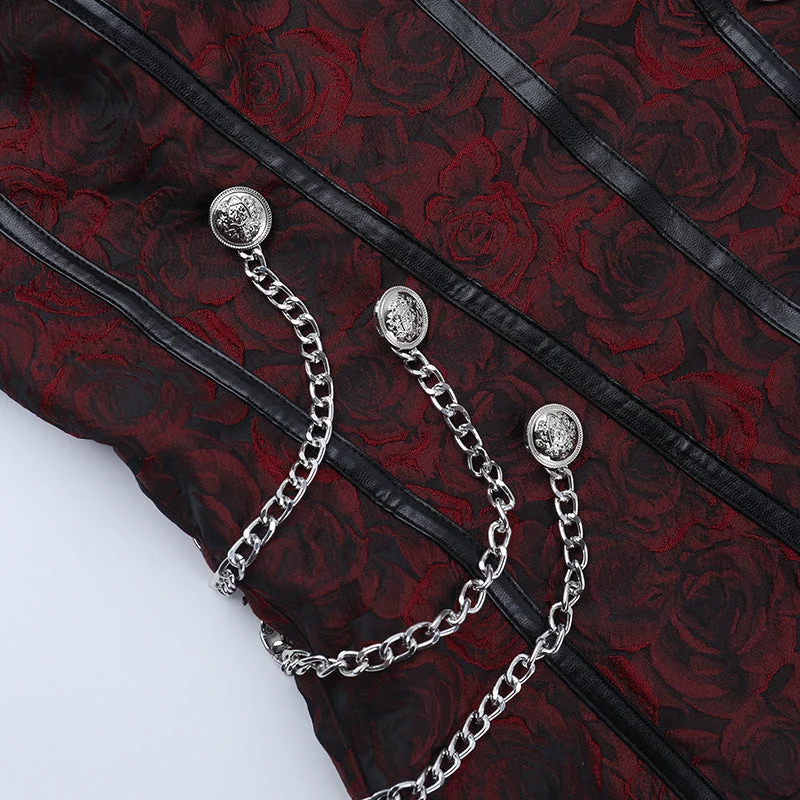 Corset sweetheart neck zip-up metal chain top