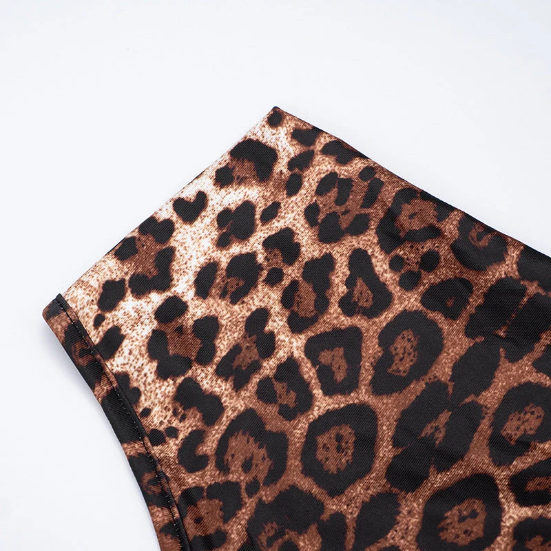 Halter leopard print self tie romper