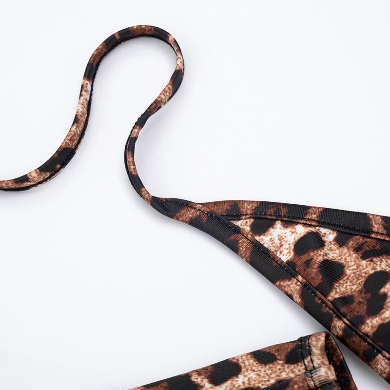 Halter leopard print self tie romper