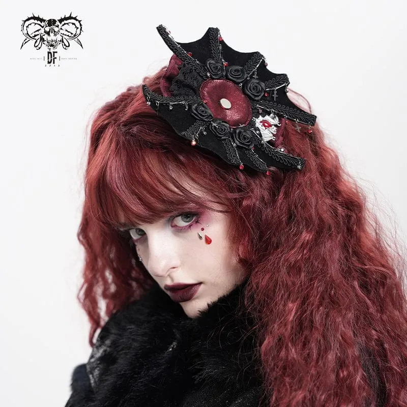 Damen Gothic Fledermaus Rose Kreuz Haarspange Badge Holder