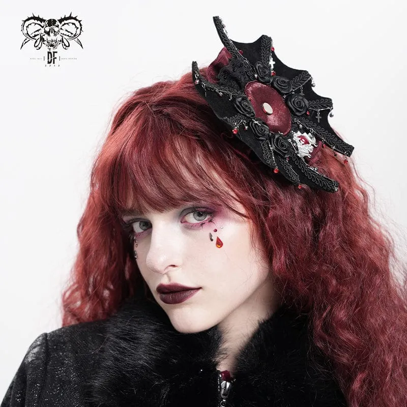 Damen Gothic Fledermaus Rose Kreuz Haarspange Badge Holder