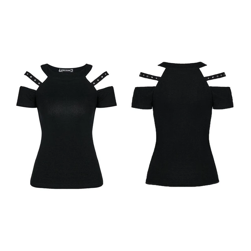 Damen Punk Neckholder Ausschnitt Schulter T-Shirt mit Trägern