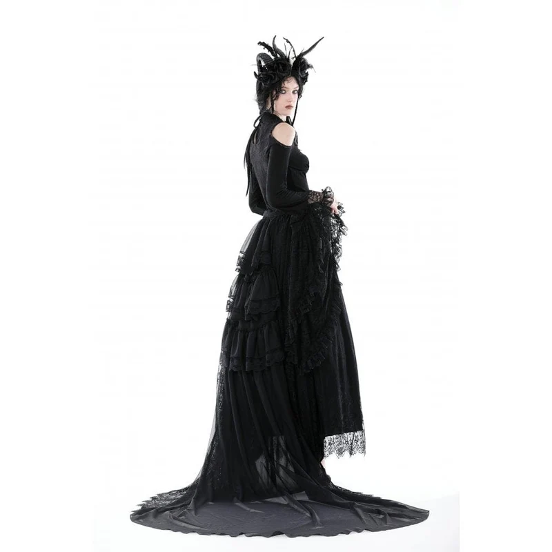 Schulterfreie Gothic-Bluse mit ausgestellten Ärmeln und Spitze für Damen