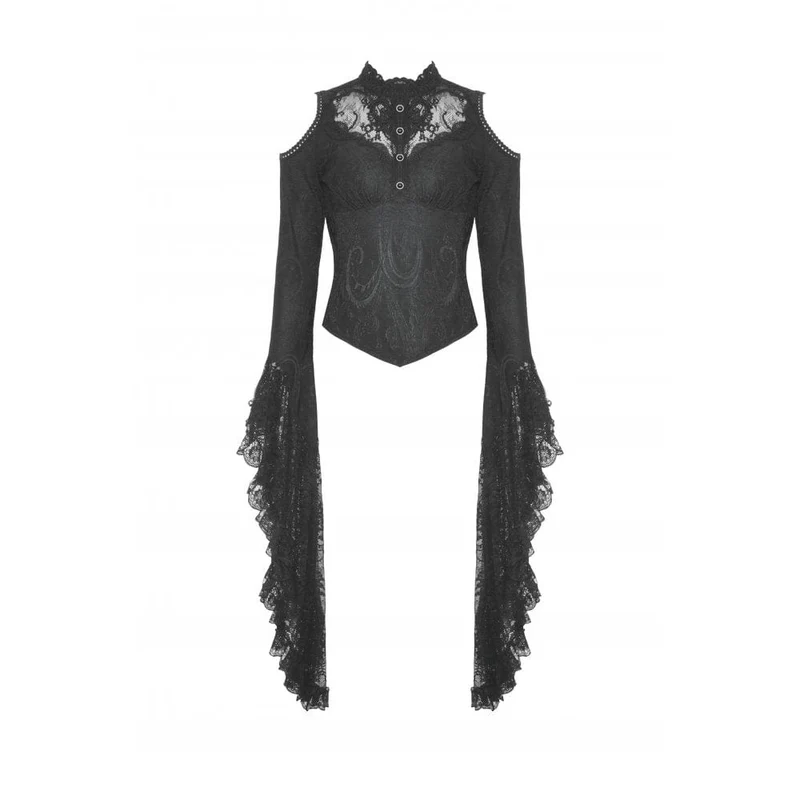 Schulterfreie Gothic-Bluse mit ausgestellten Ärmeln und Spitze für Damen