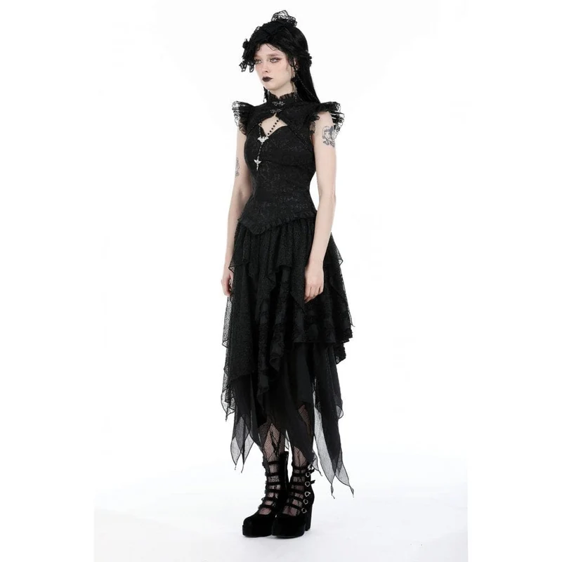 Damen-Tanktop mit Rüschen und Gothic-Ausschnitt und Stehkragen