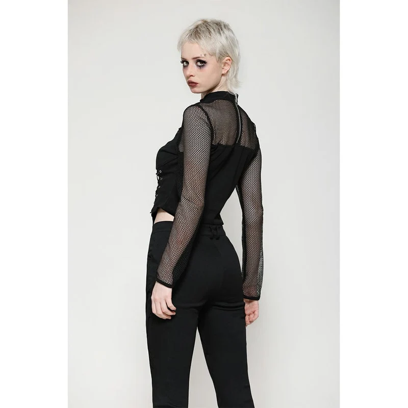 Punk-Cut-out-Mesh-Langarmbluse für Damen