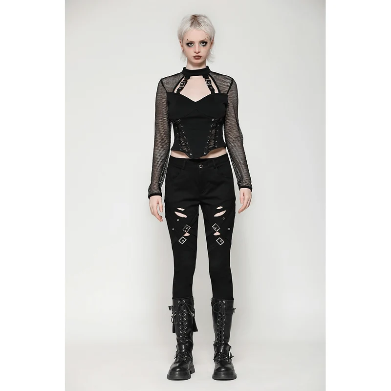Punk-Cut-out-Mesh-Langarmbluse für Damen