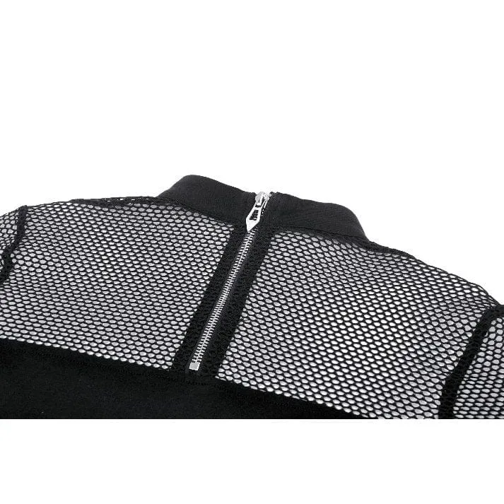 Punk-Cut-out-Mesh-Langarmbluse für Damen