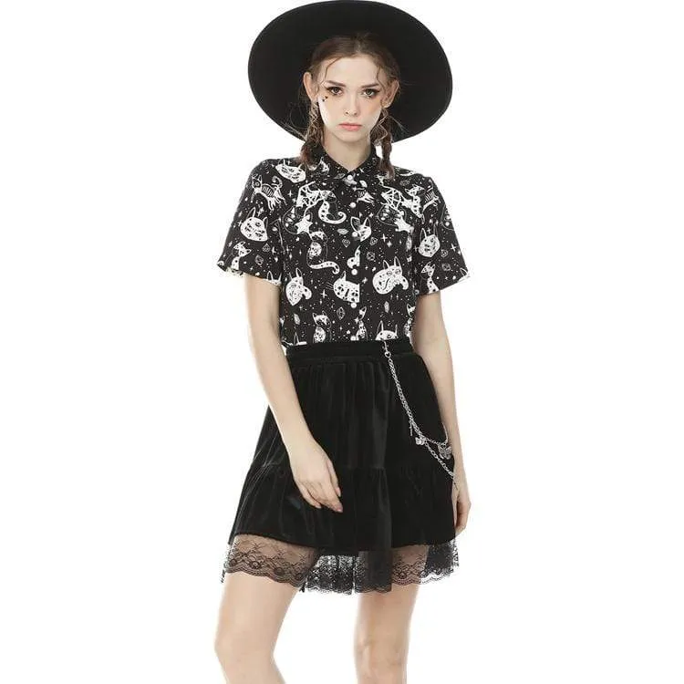 Frauen Lolita Cat Print Kurzarmhemden