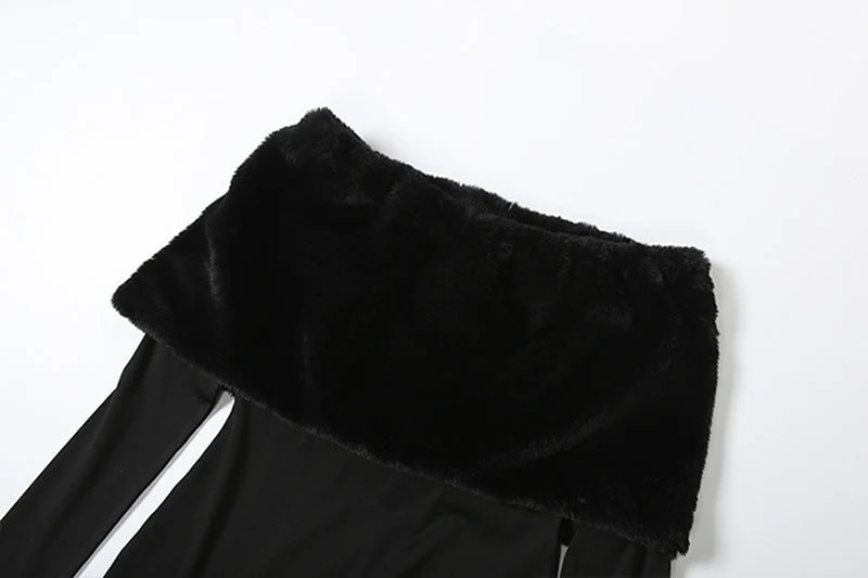 Off shoulder long sleeve fluffy jumpsuit