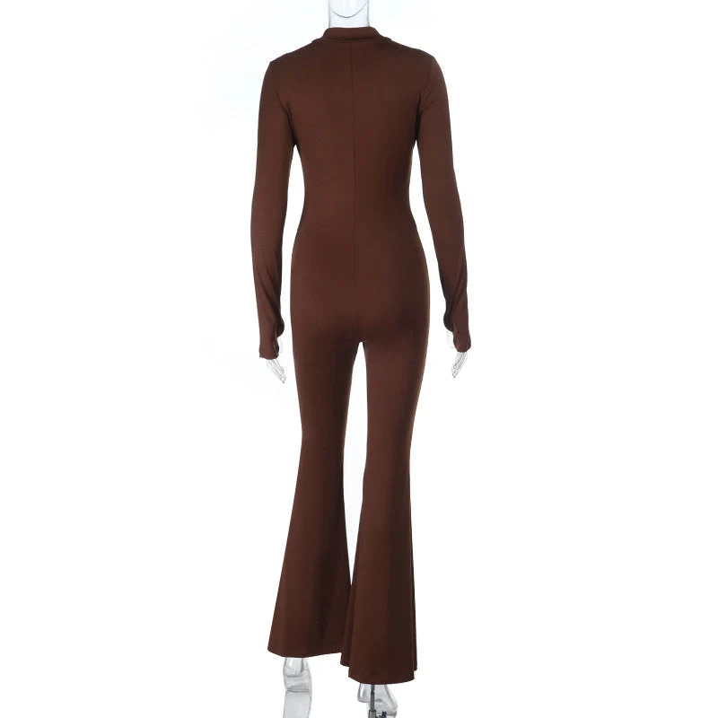 Gloves long sleeve crewneck zip-up solid jumpsuit