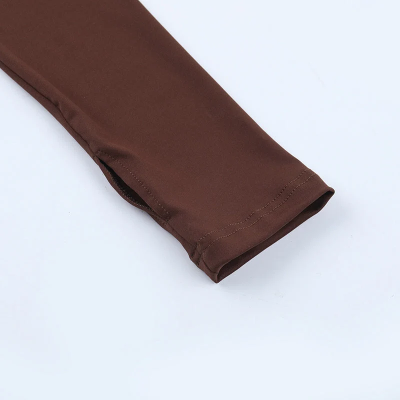 Gloves long sleeve crewneck zip-up solid jumpsuit