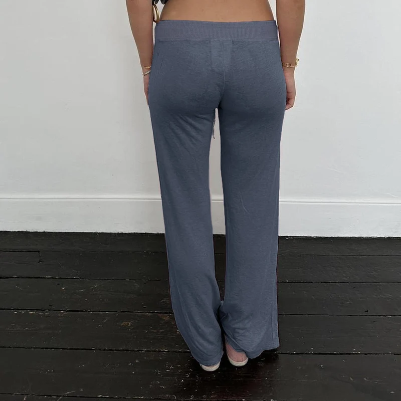 Drawstring letter pattern low rise straight leg pant