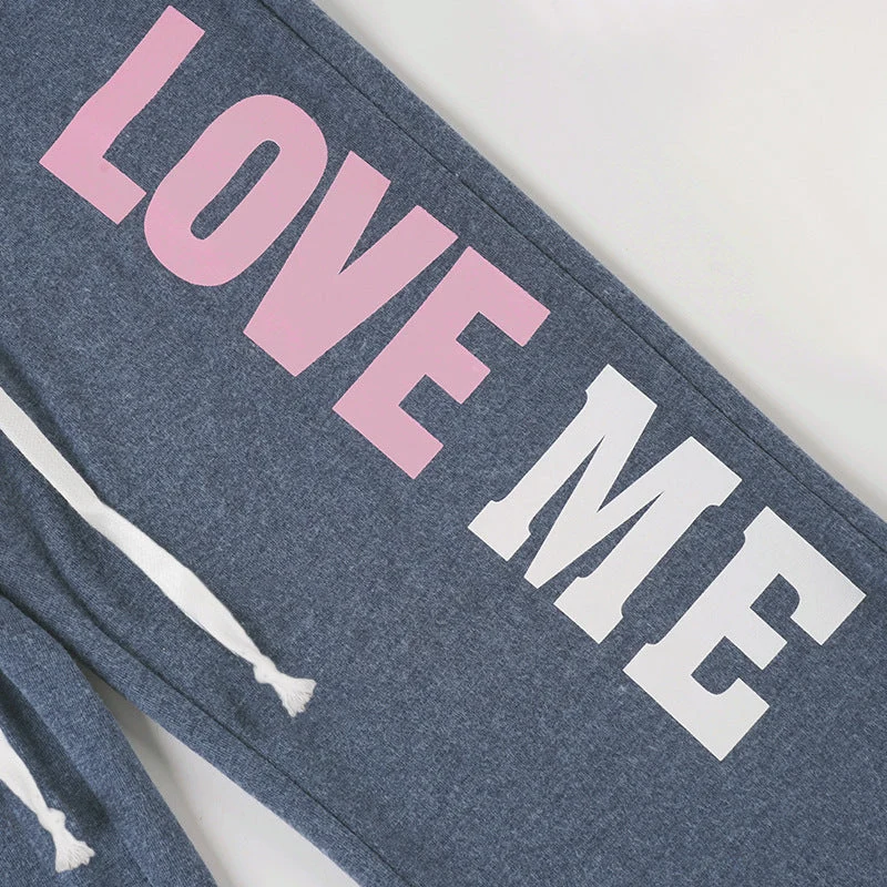 Drawstring letter pattern low rise straight leg pant