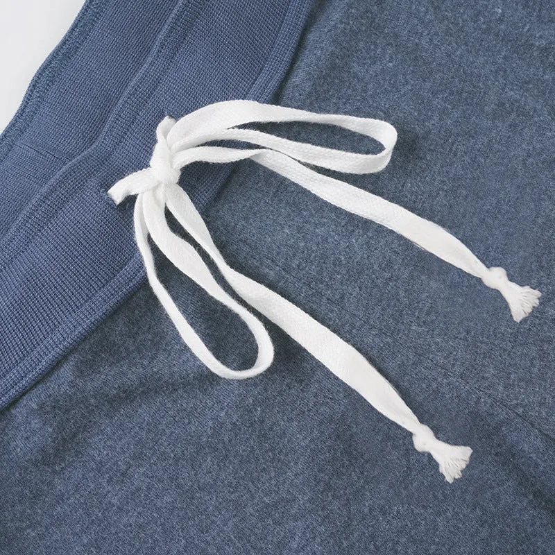 Drawstring letter pattern low rise straight leg pant