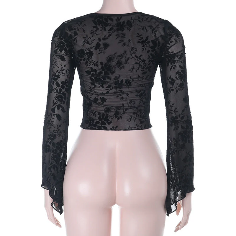 Long sleeve o ring self tie crop top