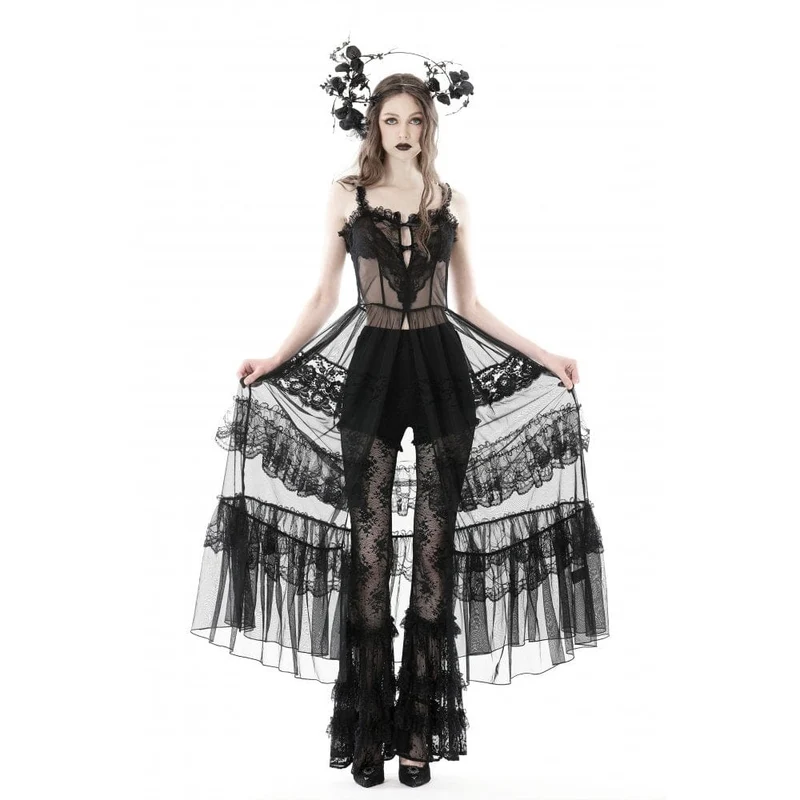 Damen-Slipkleid im Gothic-Stil mit geteiltem, durchsichtigem Netzstoff