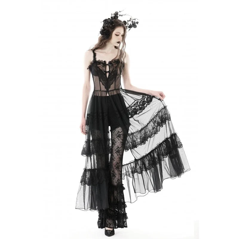 Damen-Slipkleid im Gothic-Stil mit geteiltem, durchsichtigem Netzstoff