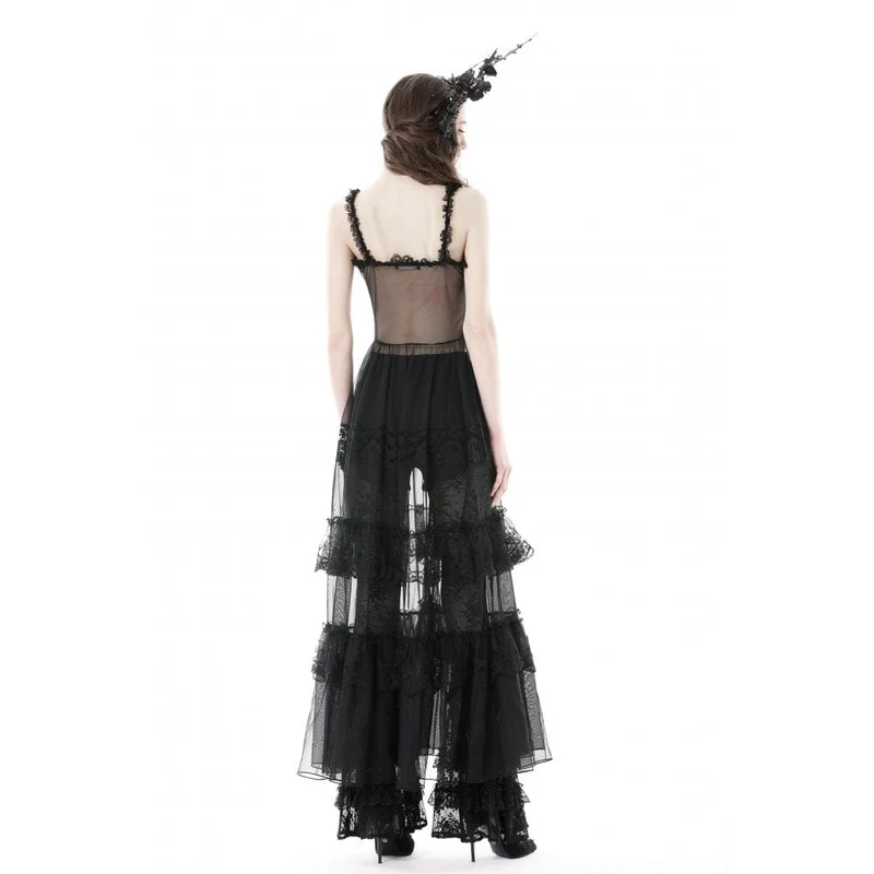 Damen-Slipkleid im Gothic-Stil mit geteiltem, durchsichtigem Netzstoff