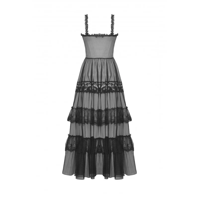 Damen-Slipkleid im Gothic-Stil mit geteiltem, durchsichtigem Netzstoff