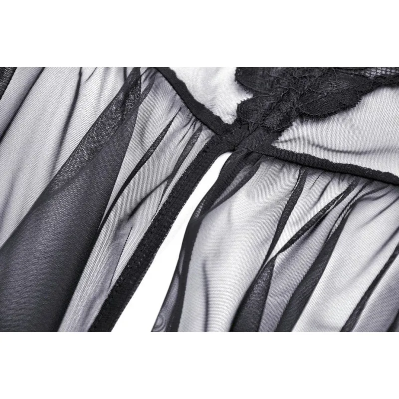 Damen-Slipkleid im Gothic-Stil mit geteiltem, durchsichtigem Netzstoff
