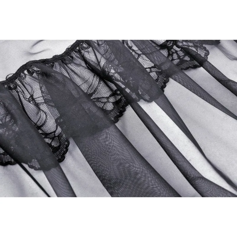 Damen-Slipkleid im Gothic-Stil mit geteiltem, durchsichtigem Netzstoff