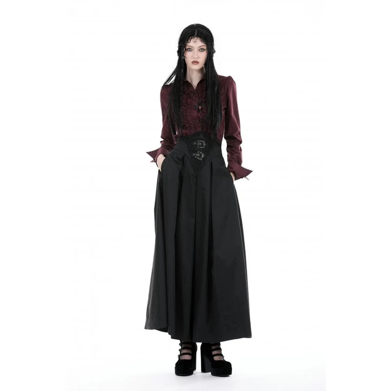 Damen-Gothic-Hemd mit Umlegekragen und Rüschen, Rot