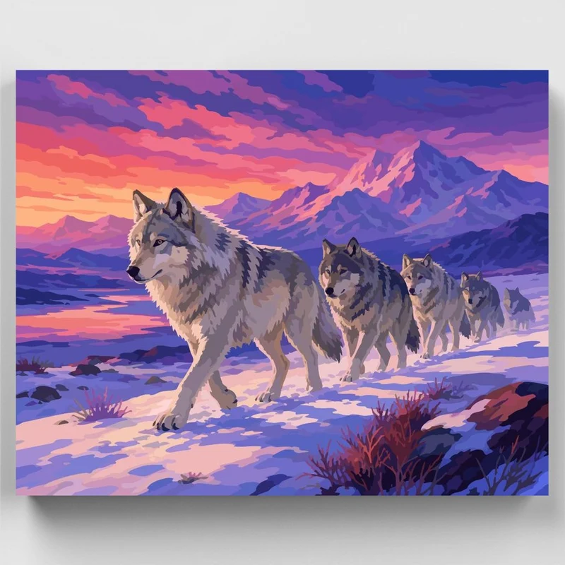 Wolf Pack at Sunset - Paint by Numbers Kit