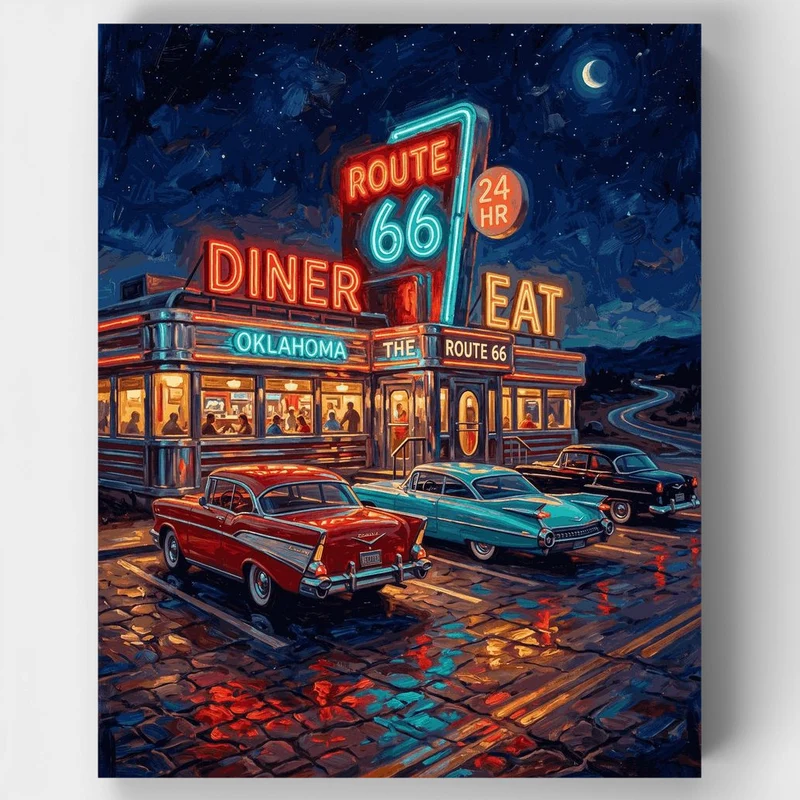 "Route 66 Diner Night" Paint by Numbers Kit