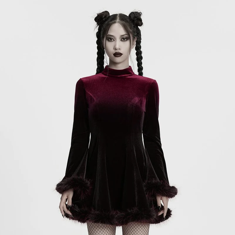 Gothic-Kleid mit Farbverlauf aus Samt für Damen in Rot