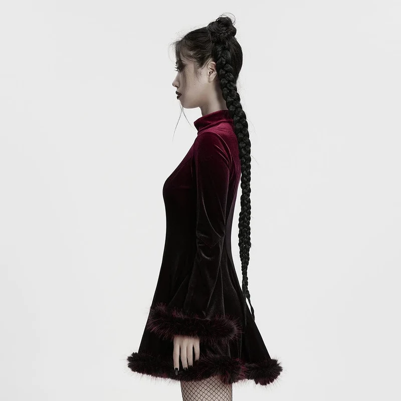 Gothic-Kleid mit Farbverlauf aus Samt für Damen in Rot