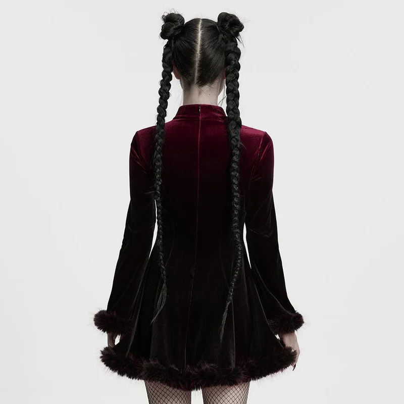 Gothic-Kleid mit Farbverlauf aus Samt für Damen in Rot