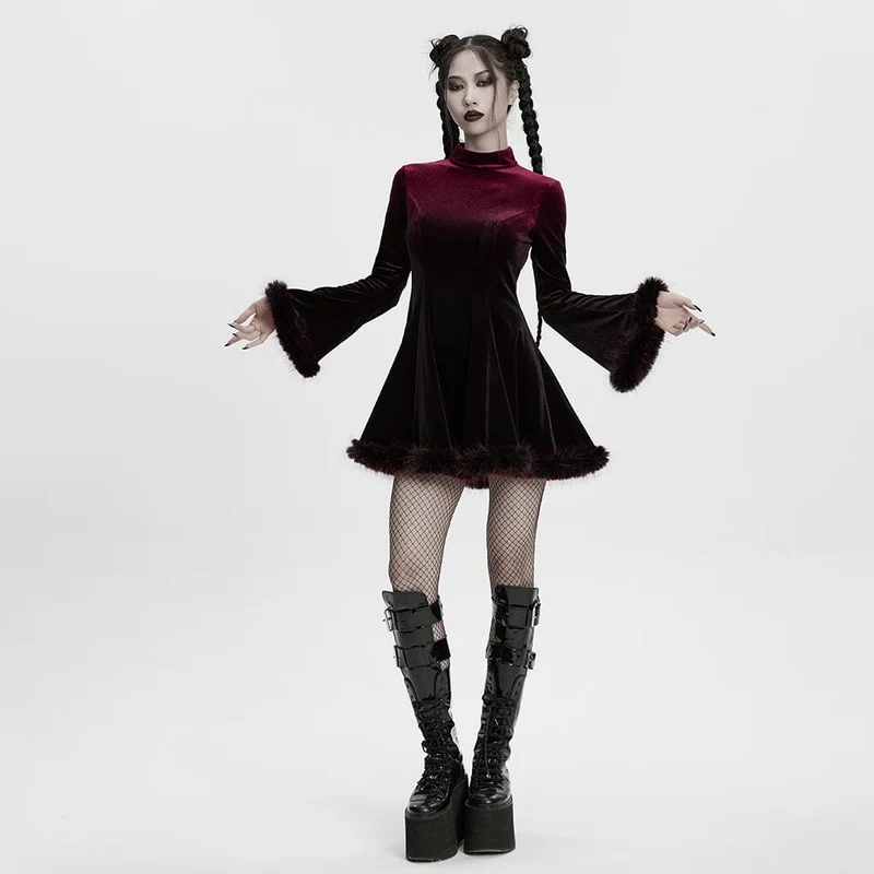 Gothic-Kleid mit Farbverlauf aus Samt für Damen in Rot