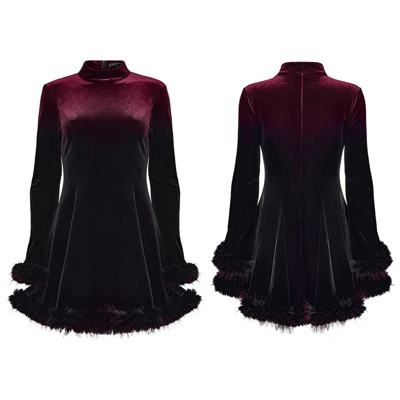 Gothic-Kleid mit Farbverlauf aus Samt für Damen in Rot