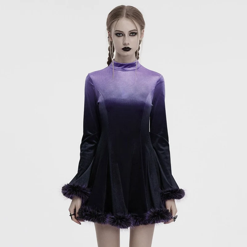 Gothic-Kleid mit Farbverlauf aus Samt für Damen, Lila