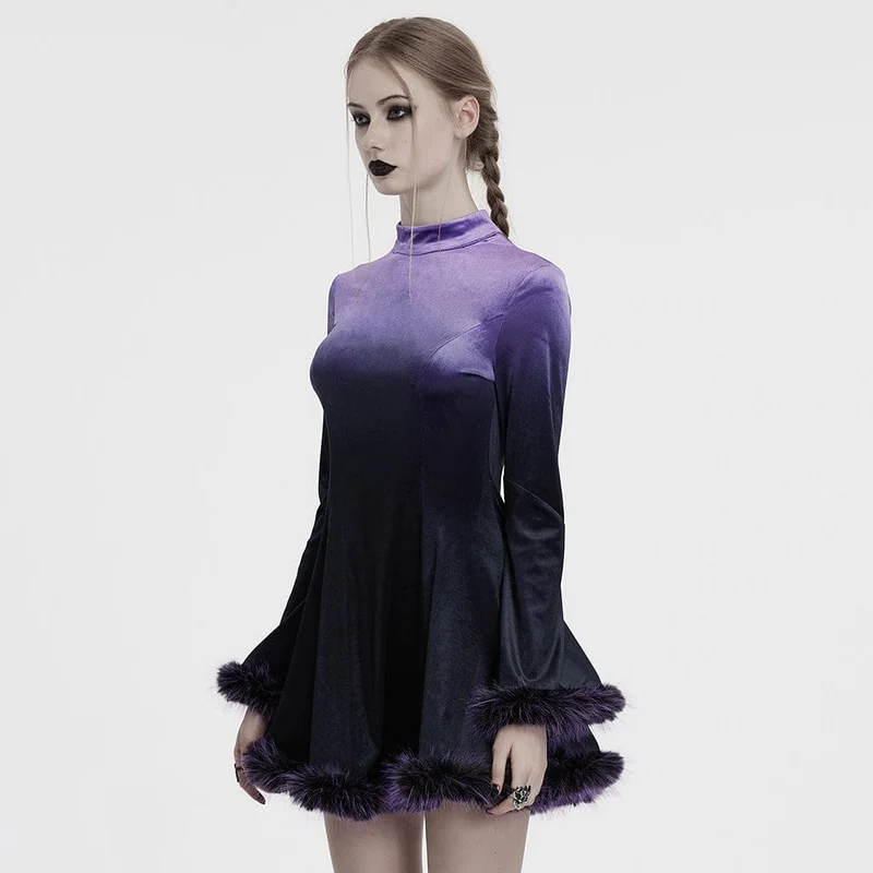 Gothic-Kleid mit Farbverlauf aus Samt für Damen, Lila