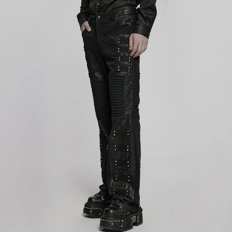 Herren Punk Plissee Kunstleder Gerade Hose