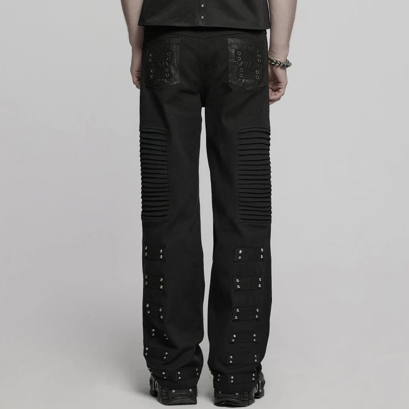 Herren Punk Plissee Kunstleder Gerade Hose