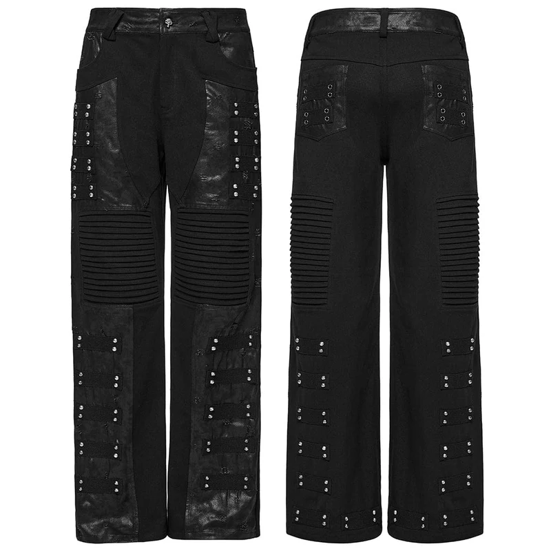 Herren Punk Plissee Kunstleder Gerade Hose