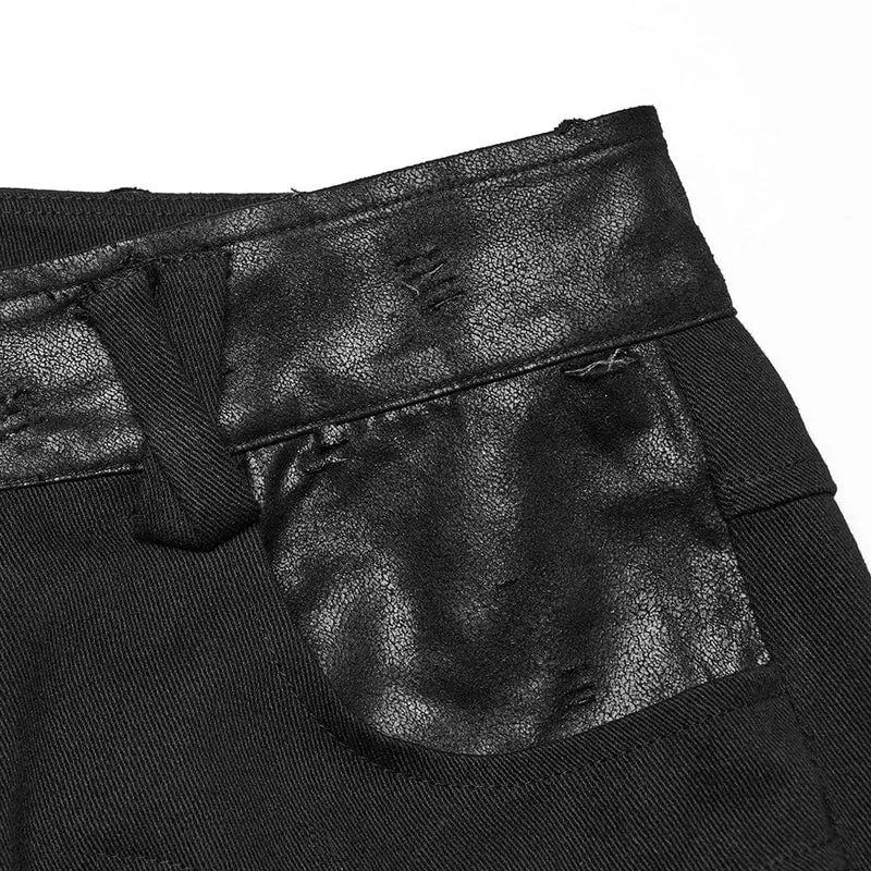 Herren Punk Plissee Kunstleder Gerade Hose