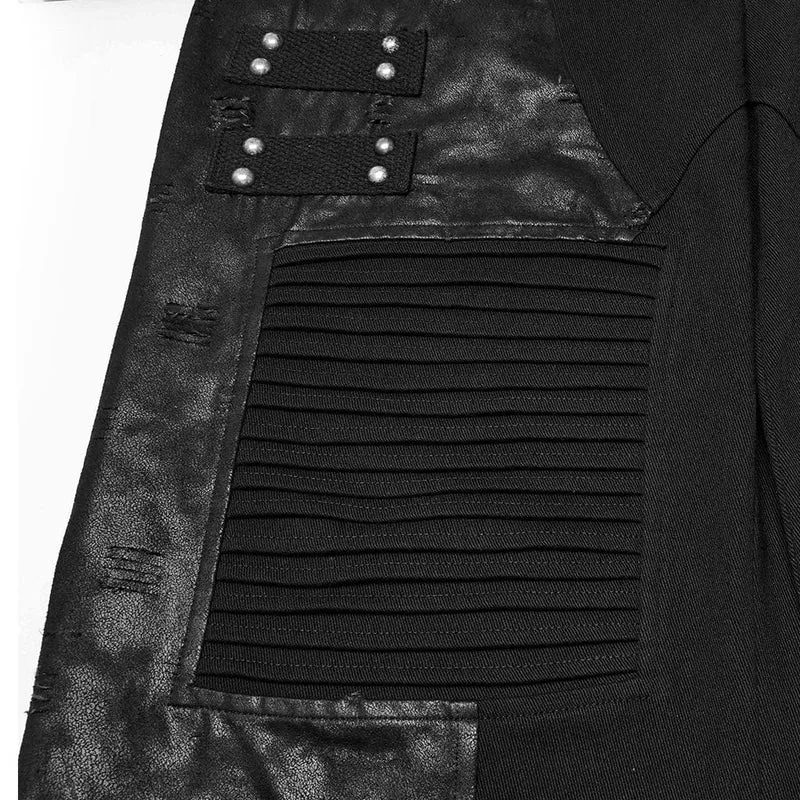 Herren Punk Plissee Kunstleder Gerade Hose
