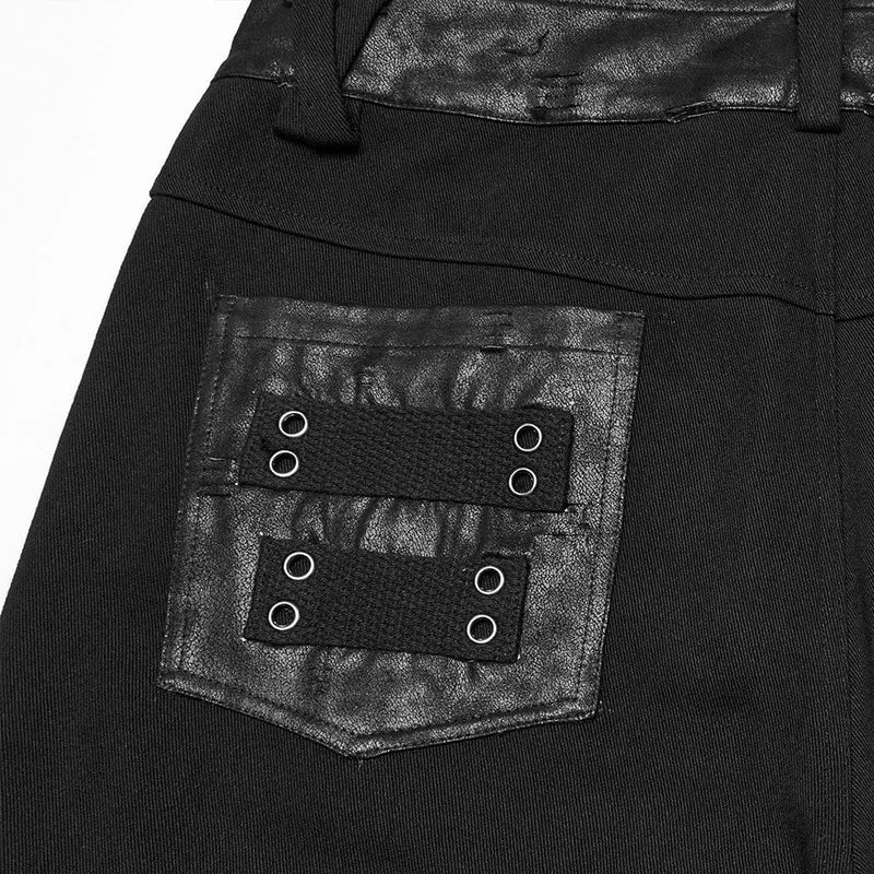 Herren Punk Plissee Kunstleder Gerade Hose