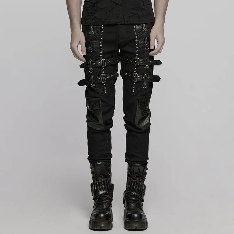 Herrenhose mit Punk-Schnallenriemen und Nieten