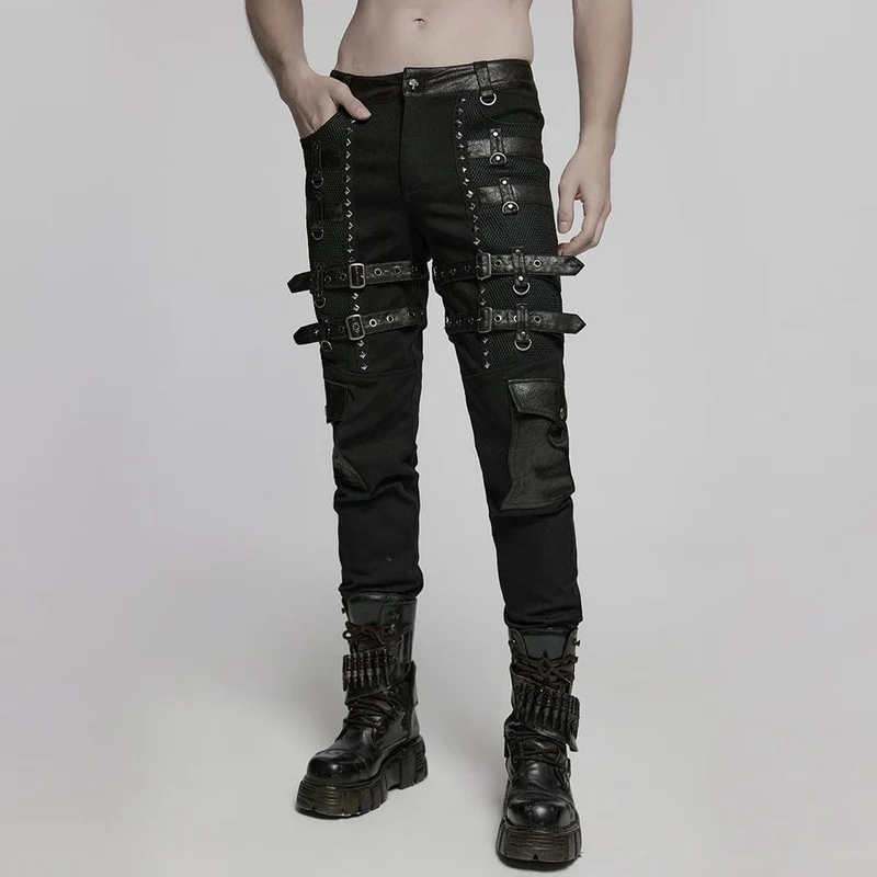 Herrenhose mit Punk-Schnallenriemen und Nieten
